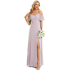 Off-Shoulder Chiffon Maxi Evening Gown