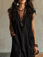 Sleeveless Button-Down Maxi Dress with Pockets