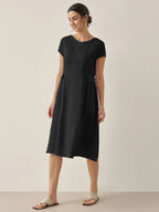 100% Linen Natural Summer V-Neck Dress ALEXA
