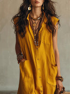 Sleeveless Button-Down Maxi Dress with Pockets