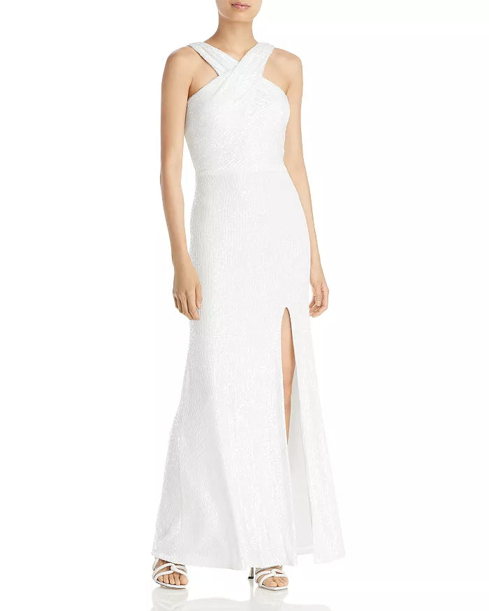 Aqua Sequin Sleeveless Evening Gown
