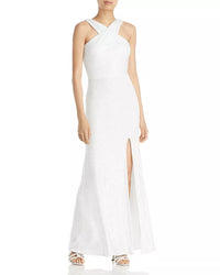 Aqua Sequin Sleeveless Evening Gown