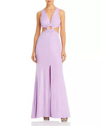 Aqua Ruched Cut-Out Evening Gown