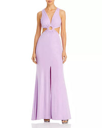 Aqua Ruched Cut-Out Evening Gown