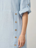100% Linen Round Neck Button Detail Midi Dress JELENA
