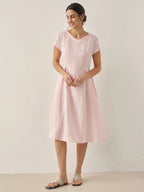 100% Linen Natural Summer V-Neck Dress ALEXA
