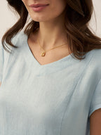 100% Linen Natural Summer V-Neck Dress ALEXA