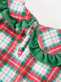 Christmas Tree Plaid Girls Dress Petals Collar Ruffle