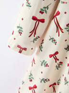 Girls Christmas Bow & Berry Print Twirl Dress