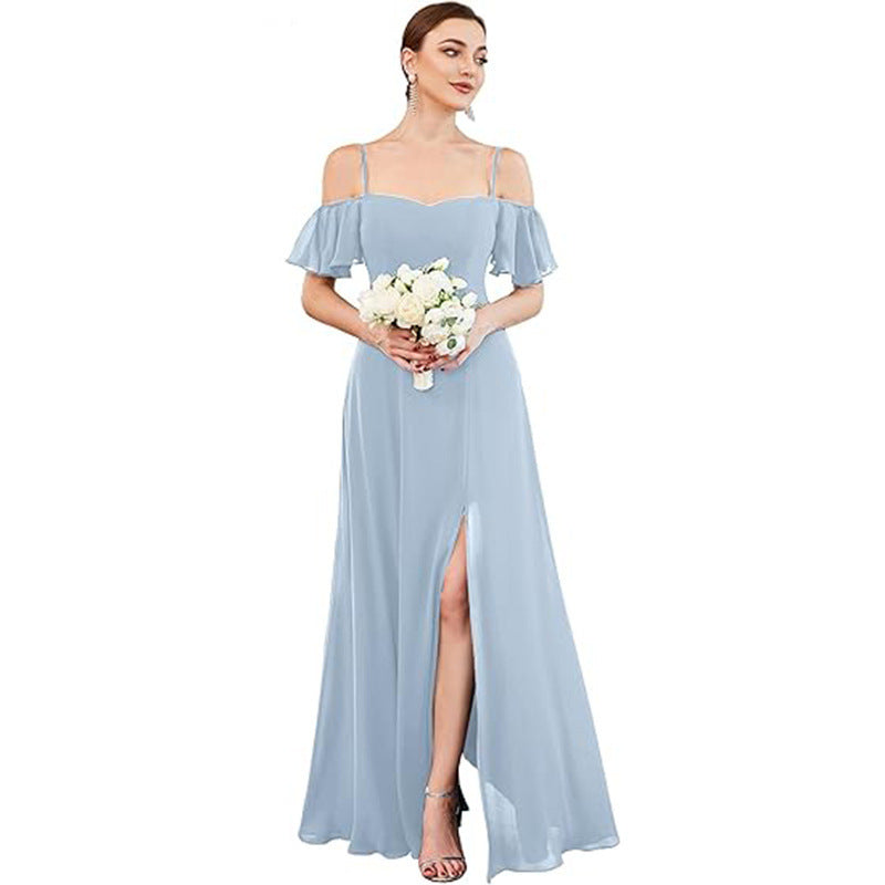 Off-Shoulder Chiffon Maxi Evening Gown