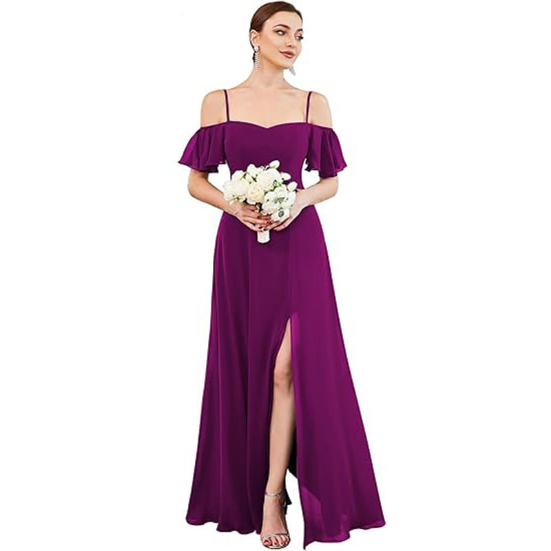 Off-Shoulder Chiffon Maxi Evening Gown