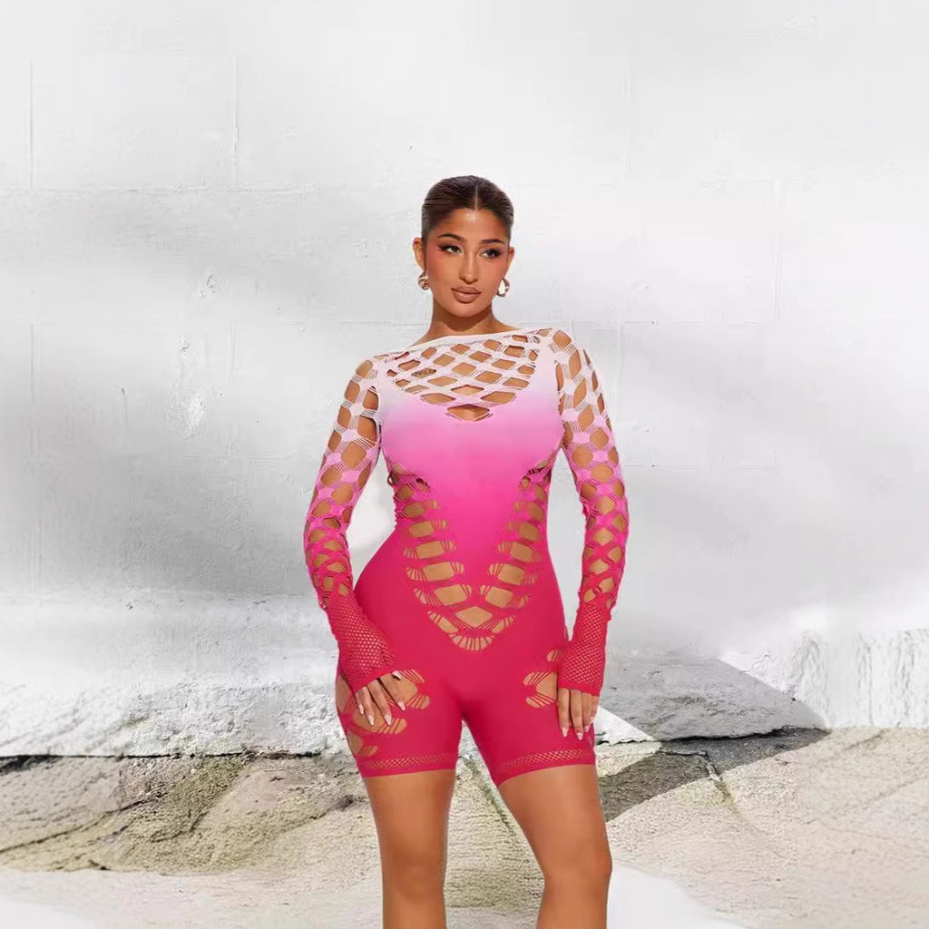 All-In-One High-Elastic Tie-Dye Cut Out Long-Sleeved Sexy Fashion Jumpsuit for Women