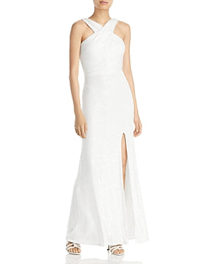 Aqua Sequin Sleeveless Evening Gown