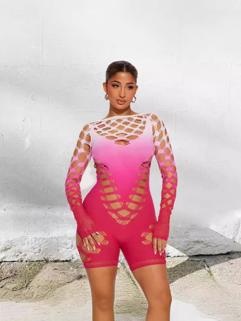 All-In-One High-Elastic Tie-Dye Cut Out Long-Sleeved Sexy Fashion Jumpsuit for Women