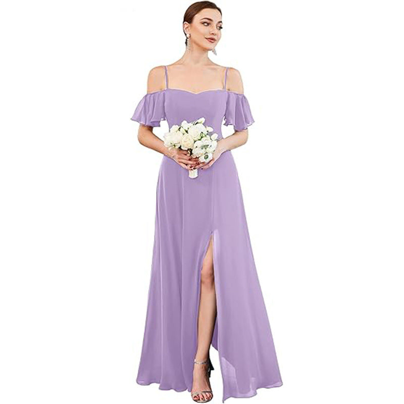 Off-Shoulder Chiffon Maxi Evening Gown