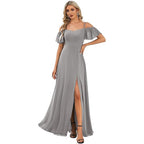 Off-Shoulder Chiffon Maxi Evening Gown