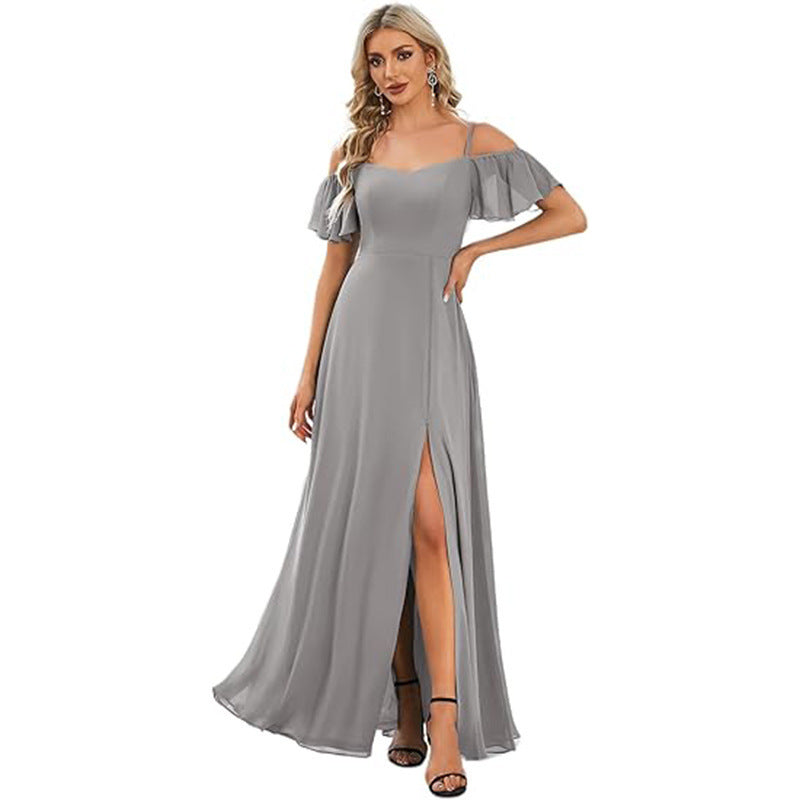 Off-Shoulder Chiffon Maxi Evening Gown