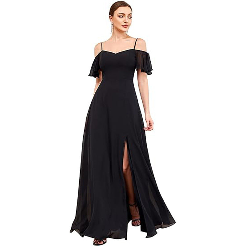 Off-Shoulder Chiffon Maxi Evening Gown