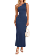 One-Shoulder Floral Ribbed Maxi Dress