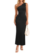 One-Shoulder Floral Ribbed Maxi Dress
