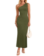 One-Shoulder Floral Ribbed Maxi Dress