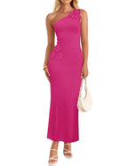 One-Shoulder Floral Ribbed Maxi Dress
