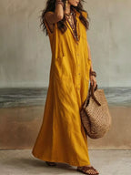 Sleeveless Button-Down Maxi Dress with Pockets