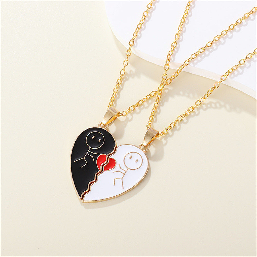Stickman Heart Couple Necklace