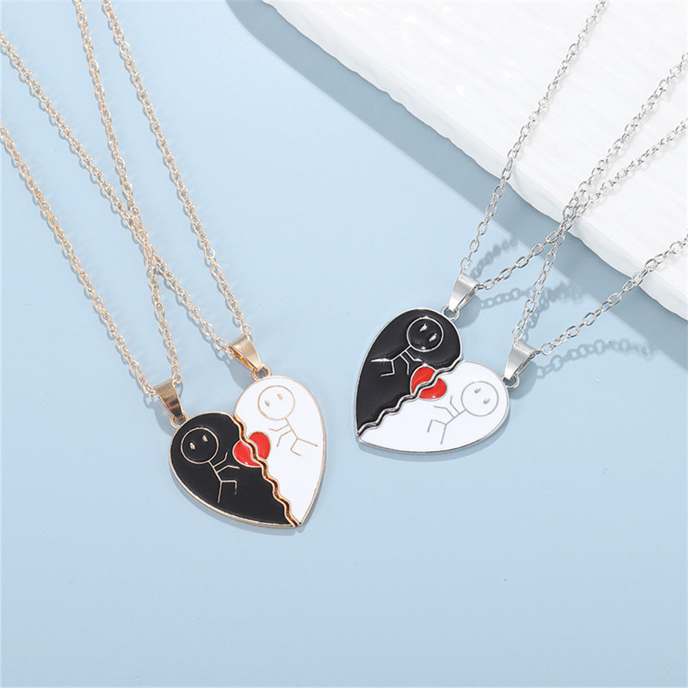 Stickman Heart Couple Necklace
