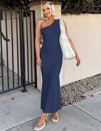 One-Shoulder Floral Ribbed Maxi Dress