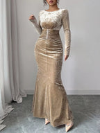 Velvet Ruched Bodycon Maxi Dress