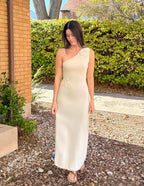 One-Shoulder Floral Ribbed Maxi Dress