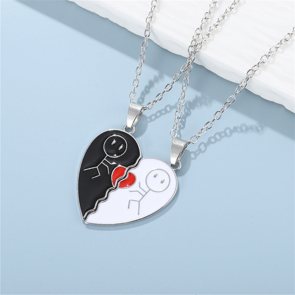 Stickman Heart Couple Necklace