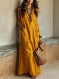 Sleeveless Button-Down Maxi Dress with Pockets