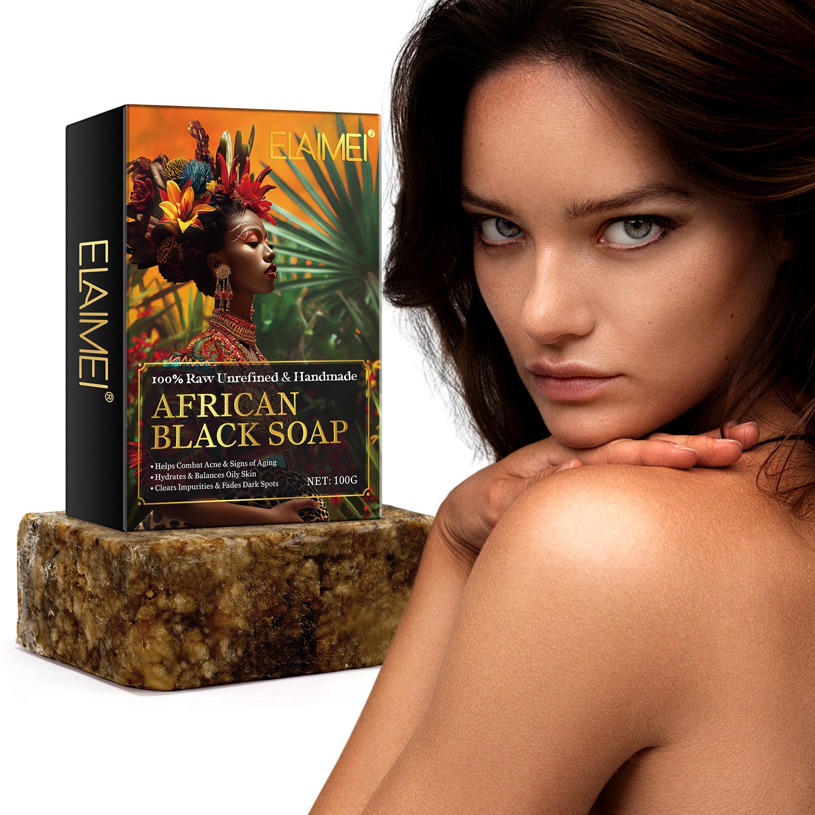 Elaimei African Black Soap Cleansing Bath Bar 100g