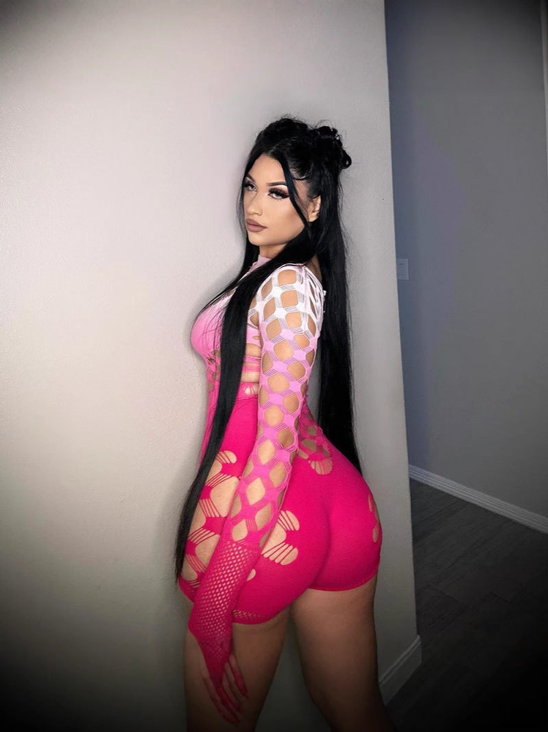All-In-One High-Elastic Tie-Dye Cut Out Long-Sleeved Sexy Fashion Jumpsuit for Women