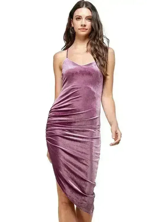 Velvet Ruched Midi Dress