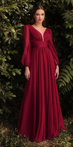 Cinderella Divine CD0192 Long Sleeve A-Line Chiffon Dress