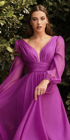 Cinderella Divine CD0192 Long Sleeve A-Line Chiffon Dress