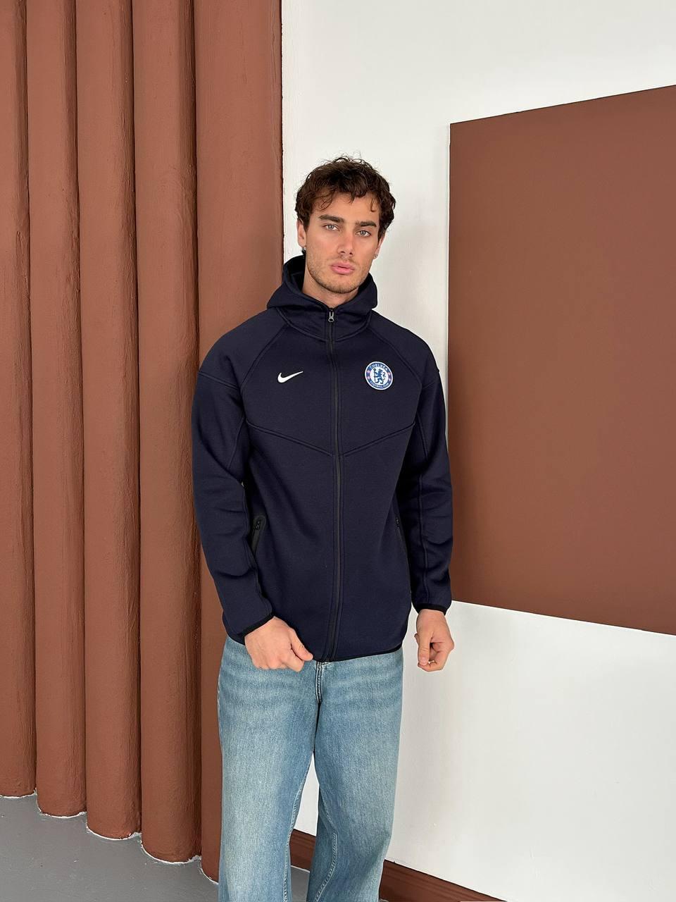 Chelsea FC Tech Style Hoodie, Modern Full-Zip Soccer Sweatshirt