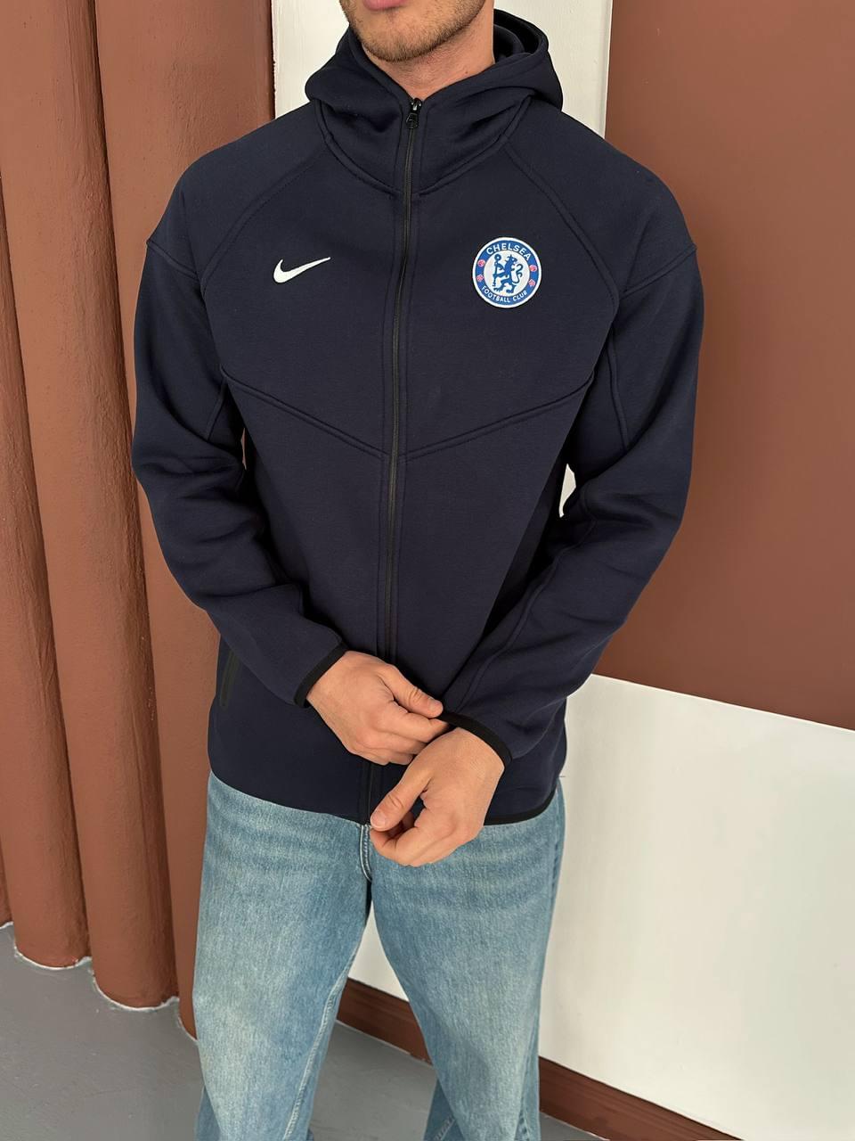 Chelsea FC Tech Style Hoodie, Modern Full-Zip Soccer Sweatshirt