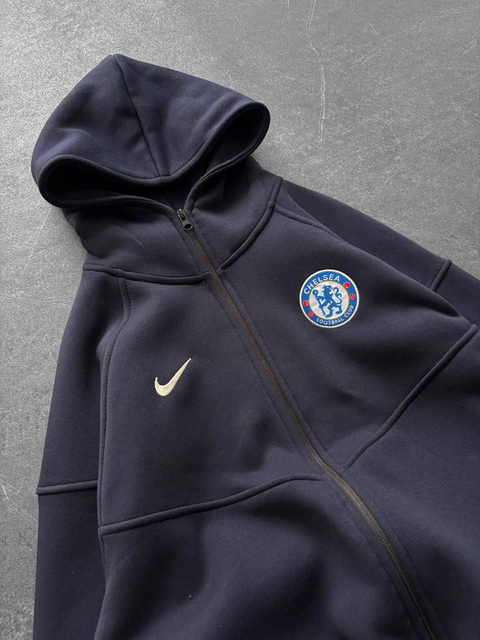 Chelsea FC Tech Style Hoodie, Modern Full-Zip Soccer Sweatshirt