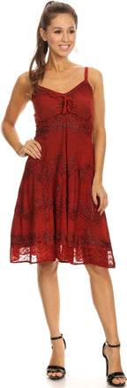 Sakkas Lacey Stonewashed Embroidered Silver Threaded Spaghetti Strap Dress