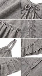Sakkas Allie Stonewashed Embroidered Adjustable Spaghetti Straps Long Dress