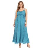 Sakkas Allie Stonewashed Embroidered Adjustable Spaghetti Straps Long Dress