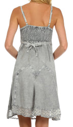 Sakkas Stonewashed Rayon Adjustable Spaghetti Straps Mid Length Dress
