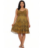 Sakkas Stonewashed Rayon Adjustable Spaghetti Straps Mid Length Dress