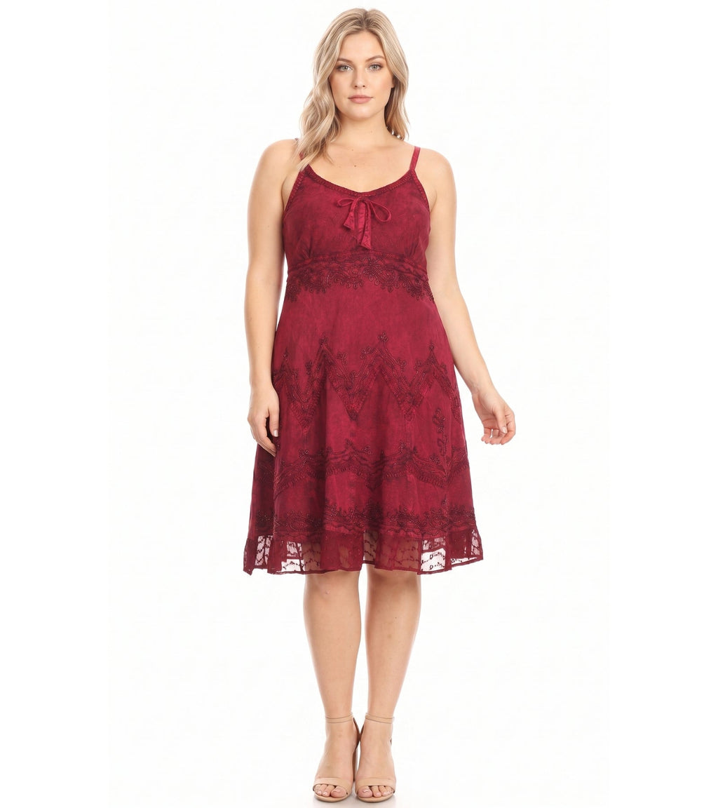 Sakkas Stonewashed Rayon Adjustable Spaghetti Straps Mid Length Dress
