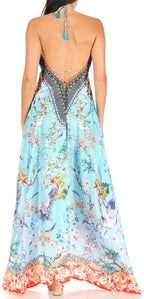 Sakkas Lizi Womens Maxi High-low Halter Handkerchief Long Dress Beach Party