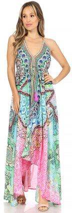 Sakkas Lizi Womens Maxi High-low Halter Handkerchief Long Dress Beach Party